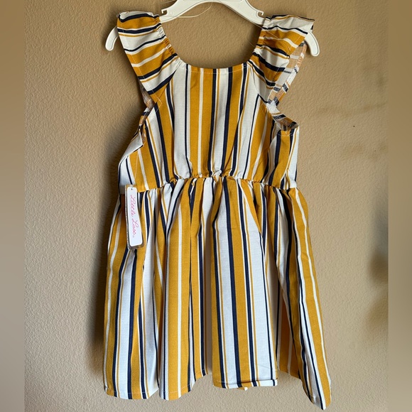 Little lass size 3t little girls sleeveless navy and mustard striped dress - Picture 2 of 5